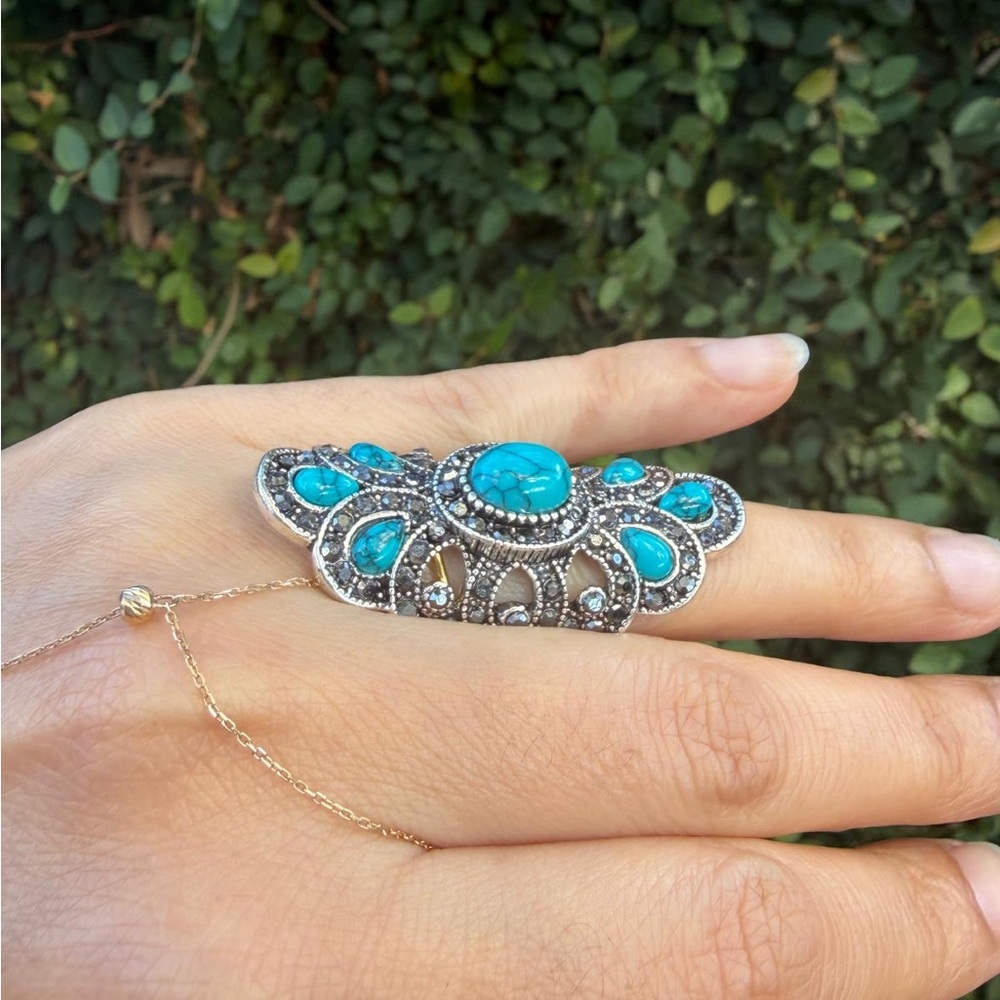 Elegant Turquoise Silver Ring Size 8 - Picture 5 of 5